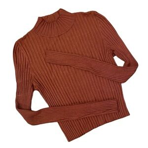 Gianni Bini Mock Neck Ribbed Cropped Sweater Rust Size S